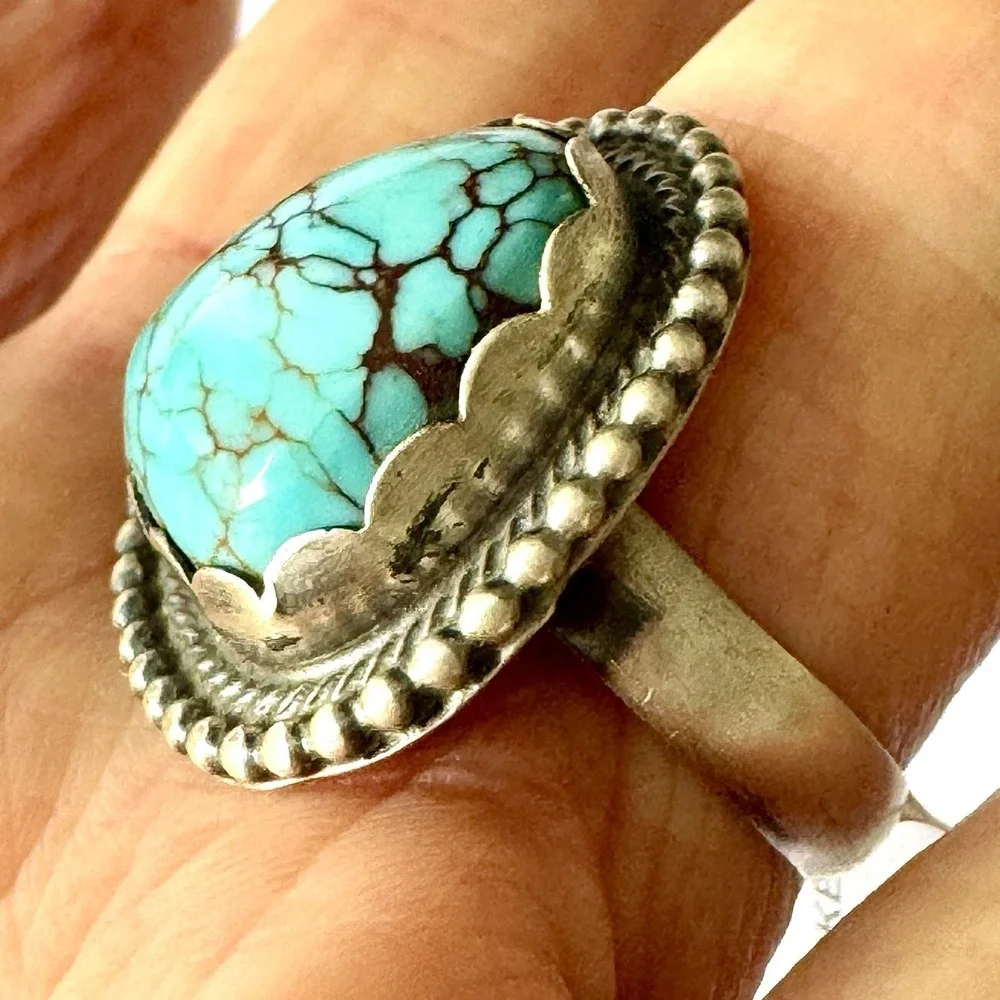 Vintage Style Navajo Turquoise Ring Sz 9 Sterling Scott Skeets Native American